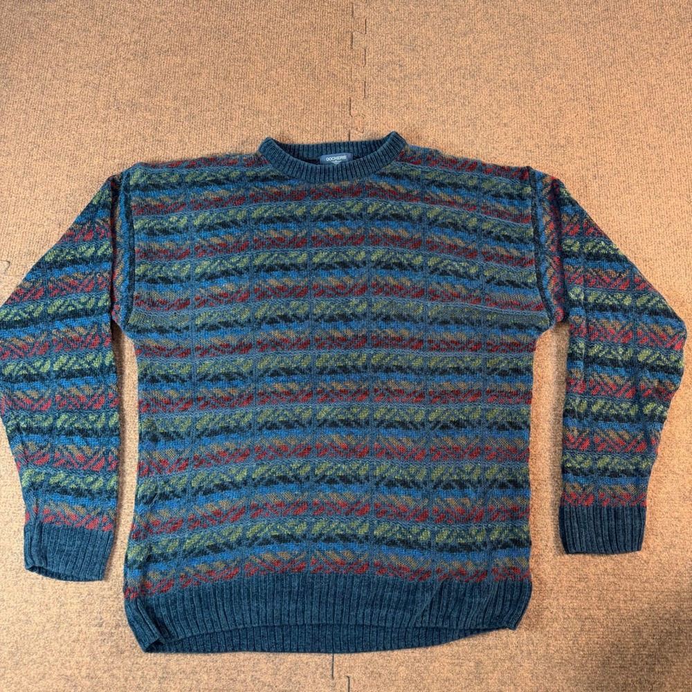 Dockers Geometric Fair Isle Sweater Mens Medium Blue Multi Color Knit Pullover